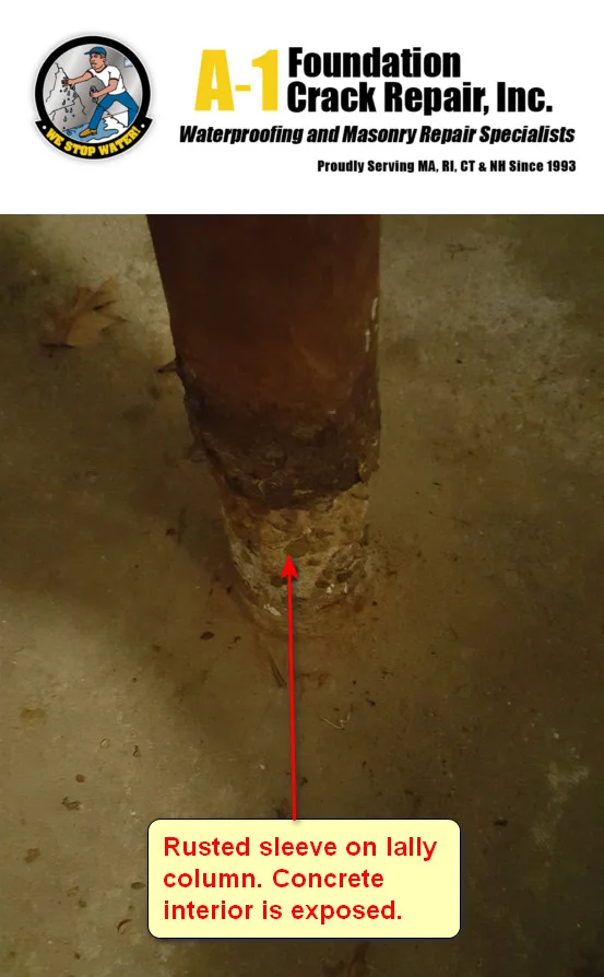 A1 Foundation Crack Repair - Rusted Lally Column